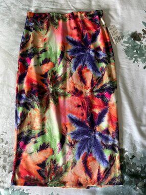 Forever 21 Tropical Palm Print Midi Pencil Skirt Size Small NWT